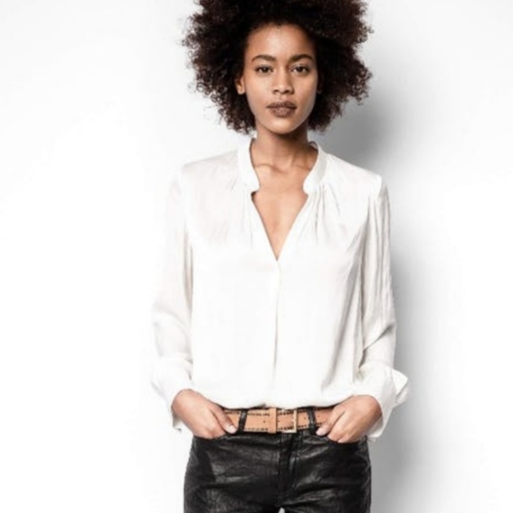 Zadig And Voltaire Satin Ivory Tink Blouse Size Medium Modified